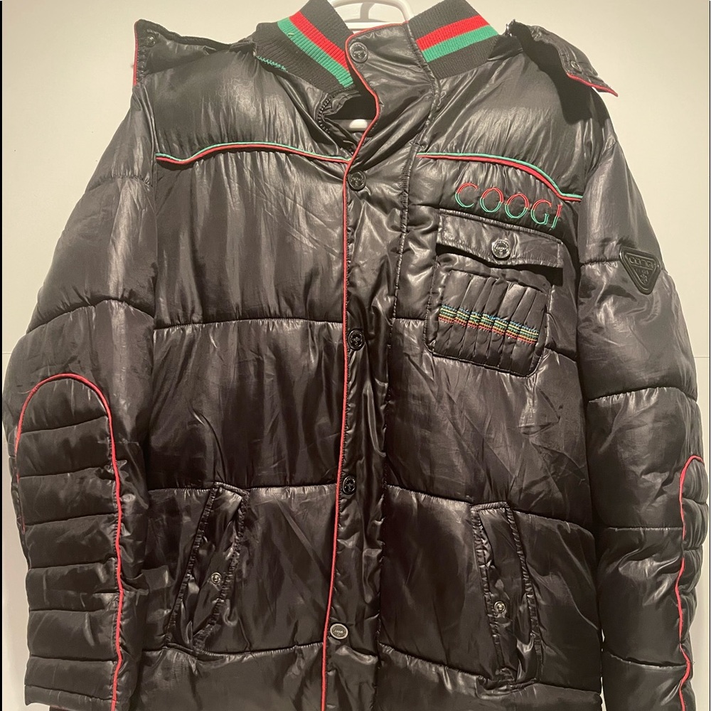 Coogi Australia Men’s Black Puffer Bomber Down Hooded Jacket Paid In Full
